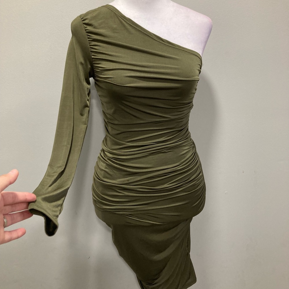 One shoulder dress midi longsleeve mesh